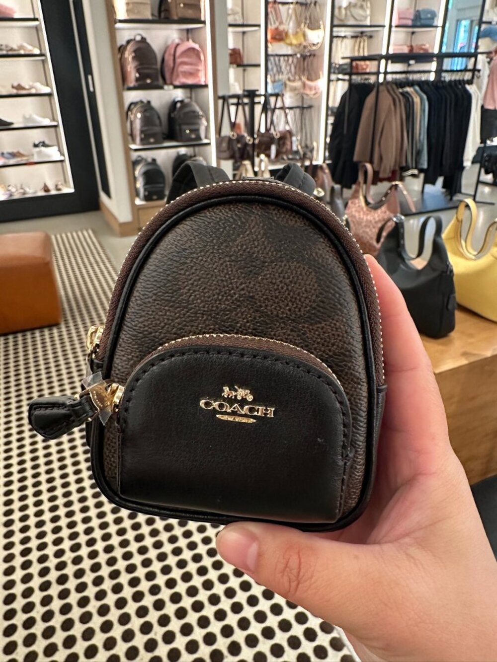 NWT Coach CX066 Mini Court Signature Backpack Bag Charm Keychain In Walnut/Black